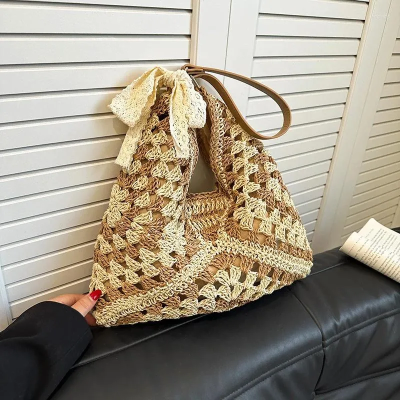 Schering Summer Hollow Straw Borsa da spiaggia a mano intrecciata intrecciata a fila spalla casual Shopping Travel Bohemian Incessed Borse Tote