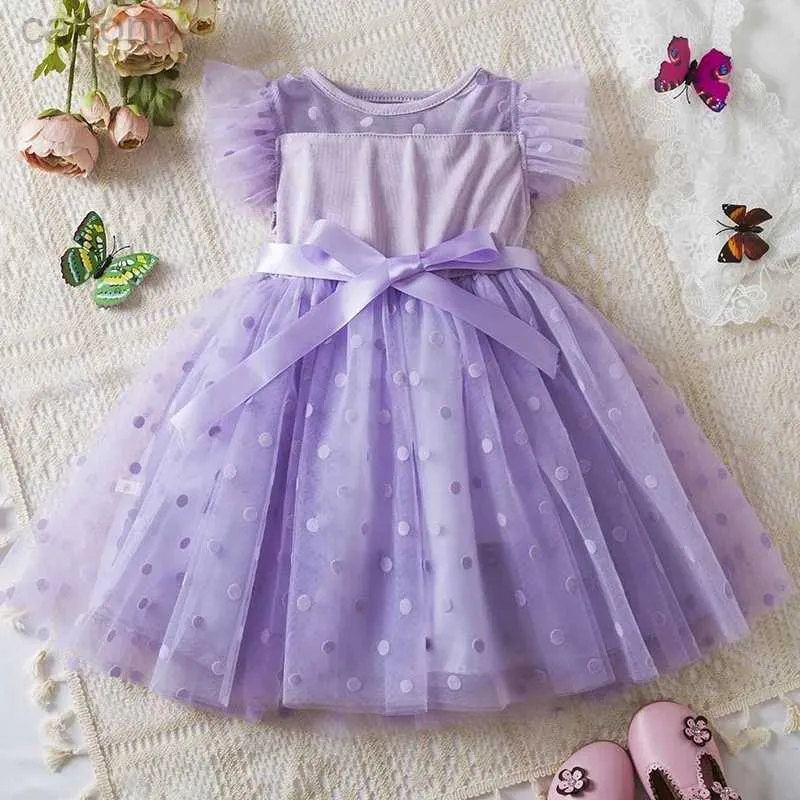 Robes de fille à polka bébé robe fille robe princesse en mesh jupe d'été sans manche de fantaisie anniversaire de fête de baptême