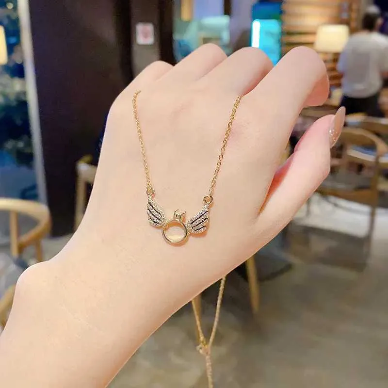 Pendant Necklaces Fashion Angel Lovely Necklace Simple and Small Wings Advertisement Ring Collar Chain Girl Gift_voghion.com