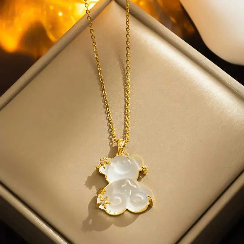 Crystal Bear Pendant Necklace Trendy Personality Jewellery_voghion.com