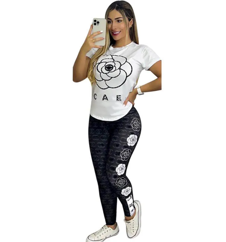 Fashion new Womens Tracksuits designer full printed sport suits short-sleeve shirts Tops and jogging pants two piece sets outfits Sportswear tracksuit