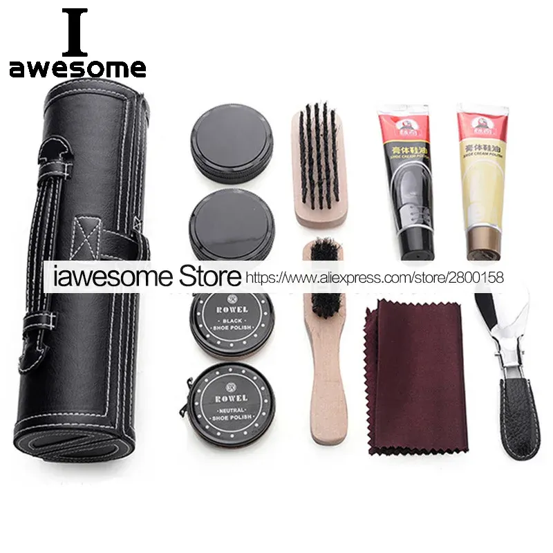 Boots New Professional Shoes Care Kit Portable For Leather Shoes Boots Sneakers Cleaning Set Polish Brush horn Shine Polishing Tool