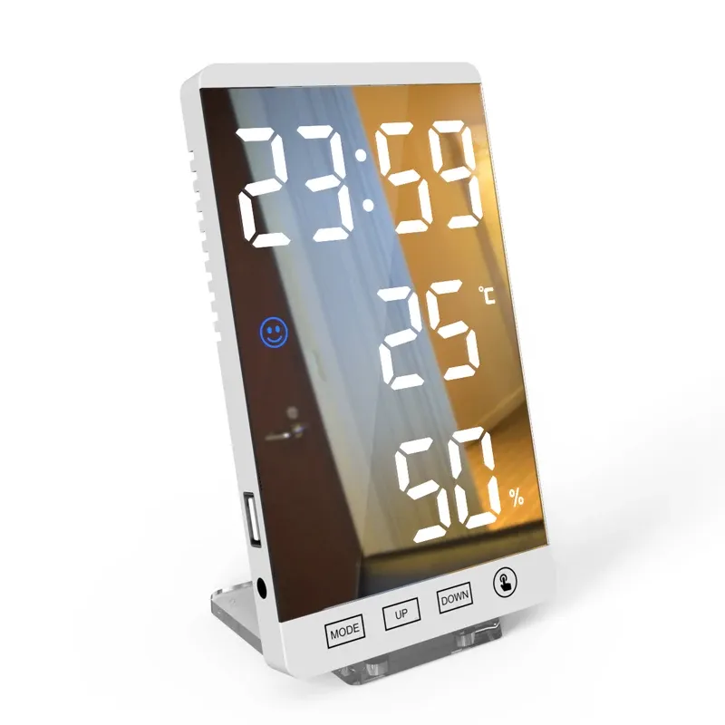 Часы 6 -дюймовые зеркальные светодиодные будильники Строительными настенными стенами цифровые часы время температура Влажность Показать USB на стол часы для спальни дома