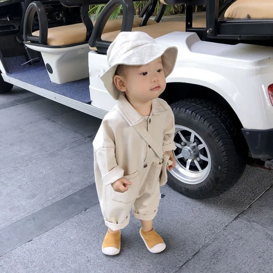 Één-stuks baby jumpsuits geen tas lente en herfst Japanse en Koreaanse versie meisjes romper kinderkleding jongen romper denimkleding