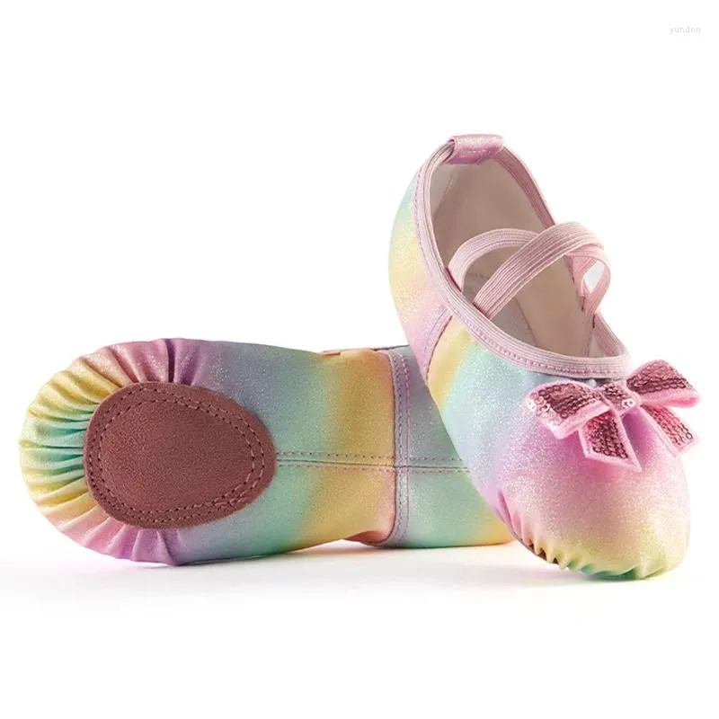 Dance Shoes Girl Ballet Glitter Split-Sole Slippers Toddler Kids Practice Flats Soft Lightweight Elastic Laces Colorful