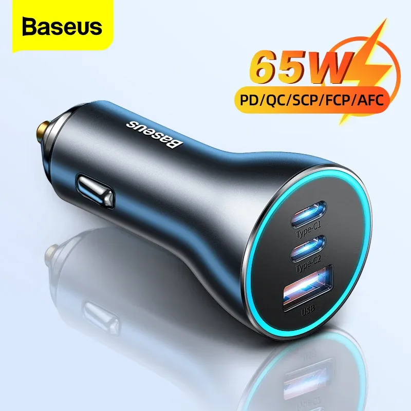 Chargers Baseus 65W USB Type C Car Charger Quick Charge QC 4.0 PD 3.0 Fast Charge Charger in Car For iPhone 13 Pro Xiaomi Samsung Huawei