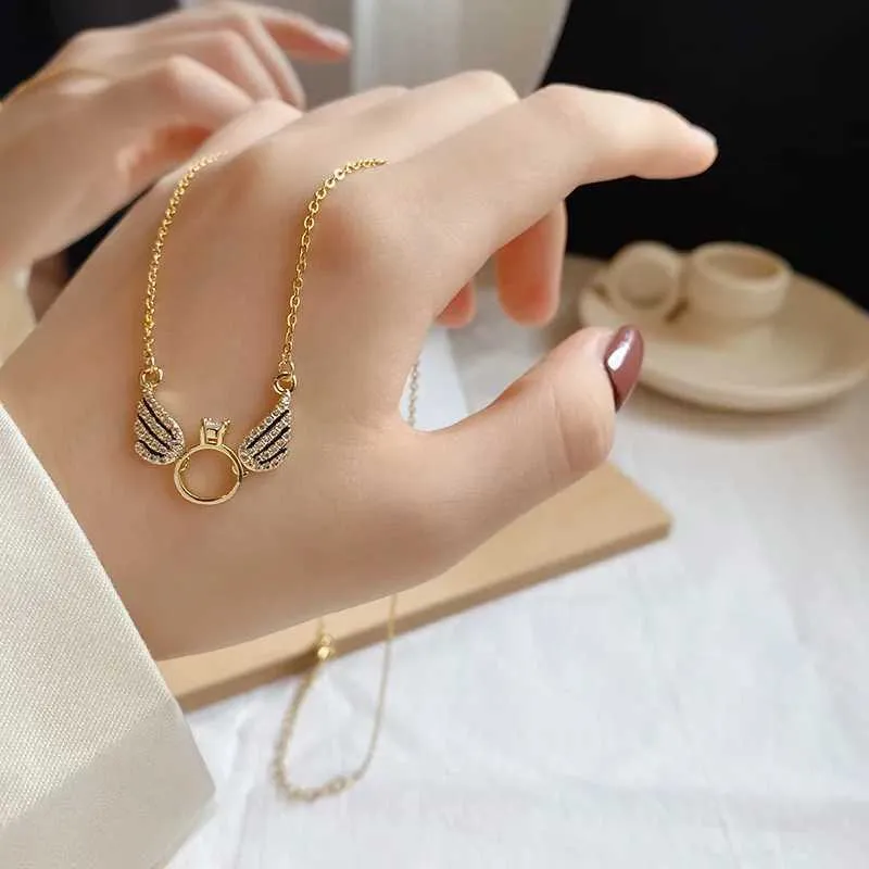 Pendant Necklaces Fashion Angel Lovely Necklace Simple and Small Wings Advertisement Ring Collar Chain Girl Gift_voghion.com