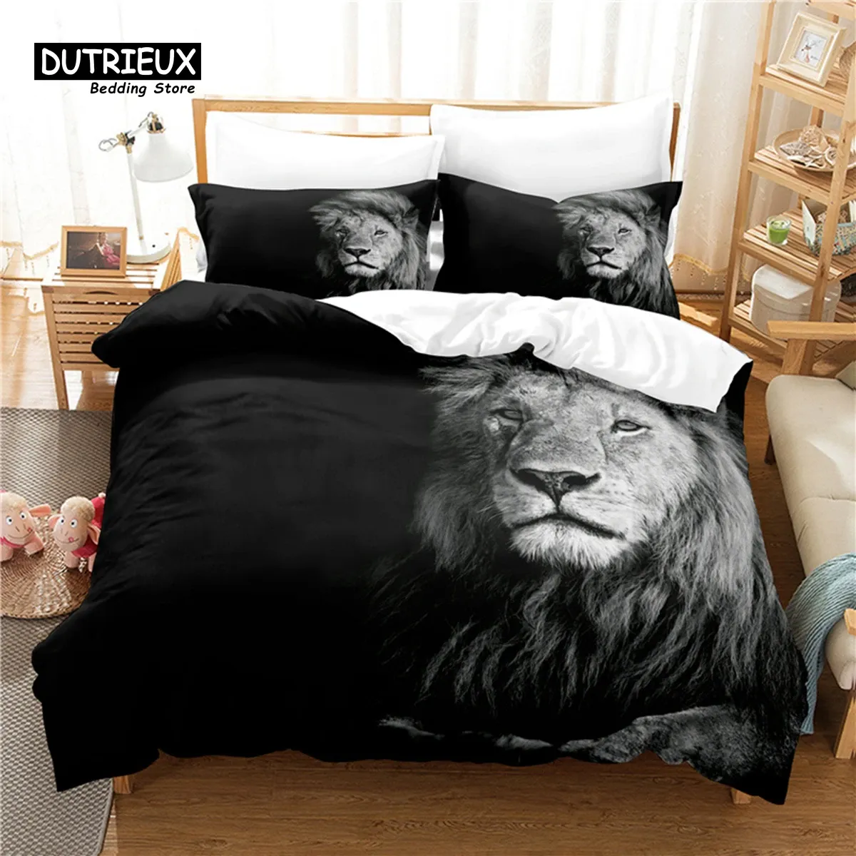 Ensembles de couvre-housse de lion rugissant, ensemble de literie de mode, couvercle de couette à boutaire confortable doux, pour décor de chambre d'amis de chambre à coucher