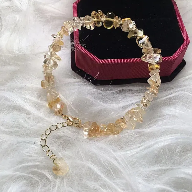 ストランドナチュラルシトリン砂利ブレスレットアクセサリー豪華な宝石調整可能なチェーンクォーツクリスタルストーンバングル女性の女の子の贈り物