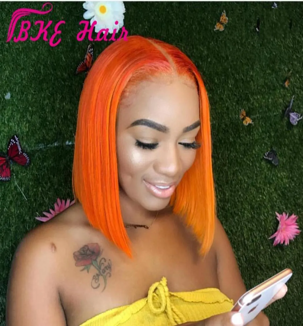 Högkvalitativ brasiliansk hår Orange Färg Bob Wig Silkesly Straight Short Spets Front Wig Heat Resistant Syntetic Wigs For Black Women1861749