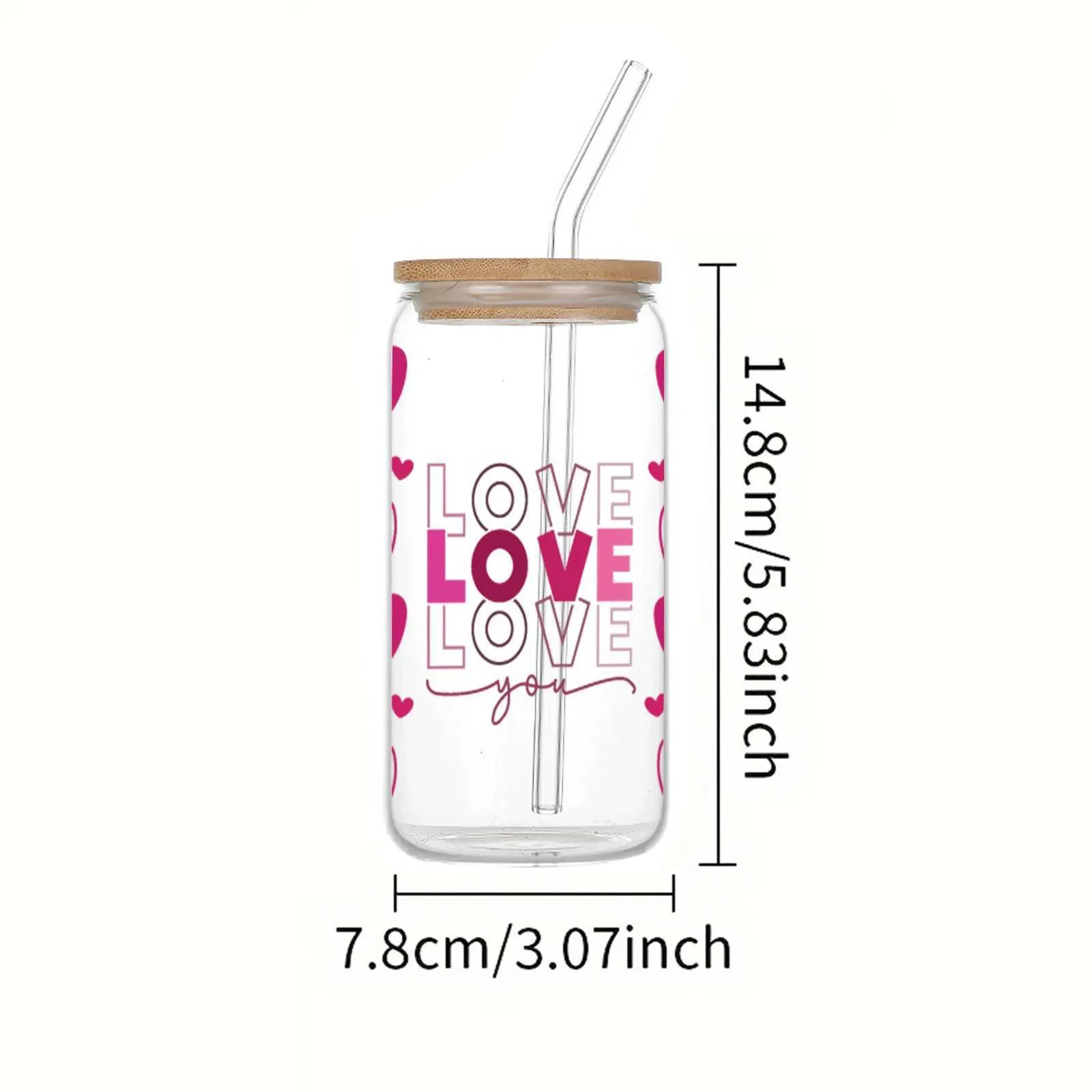 Tumblers 16oz Love Letter Pink Love Cute Sticker Transparant Glass Drink Sap Coffee Milk Cup Geschikt voor Valentijnsdag Gift H240425