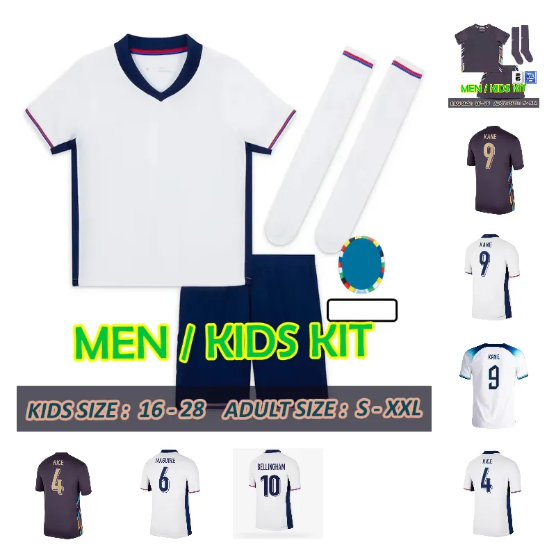 2024 Englands Soccer Trikots Team European Cup Football -Shirt Bellingham Kane Sterling Rashford Grealish Nationalmannschaft Home White Away Männer Kid Kit Kit