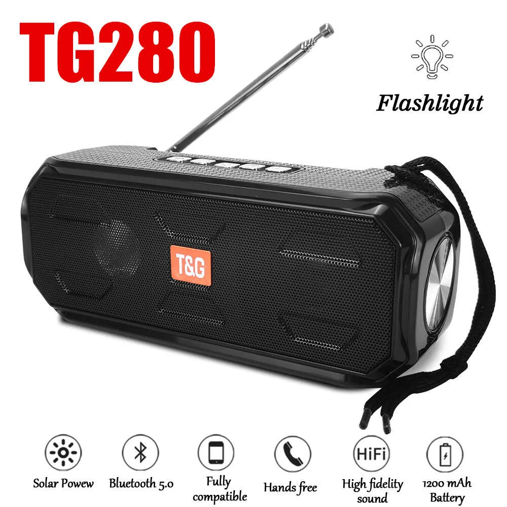 TG280 Solar Power Kablosuz Hoparlör TWS Taşınabilir Bluetooth Hoparlör El Feneri Dış Mekan Çift Bas TF FM Radyo Stereo Müzik Çalar