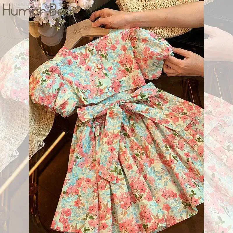 Abiti da ragazza umorismo orso ragazza vestito di fiori frammentati coreano nuovo estate dolce capello principessa vestito di tendenza vestidos casual outfit 2-6yl2404