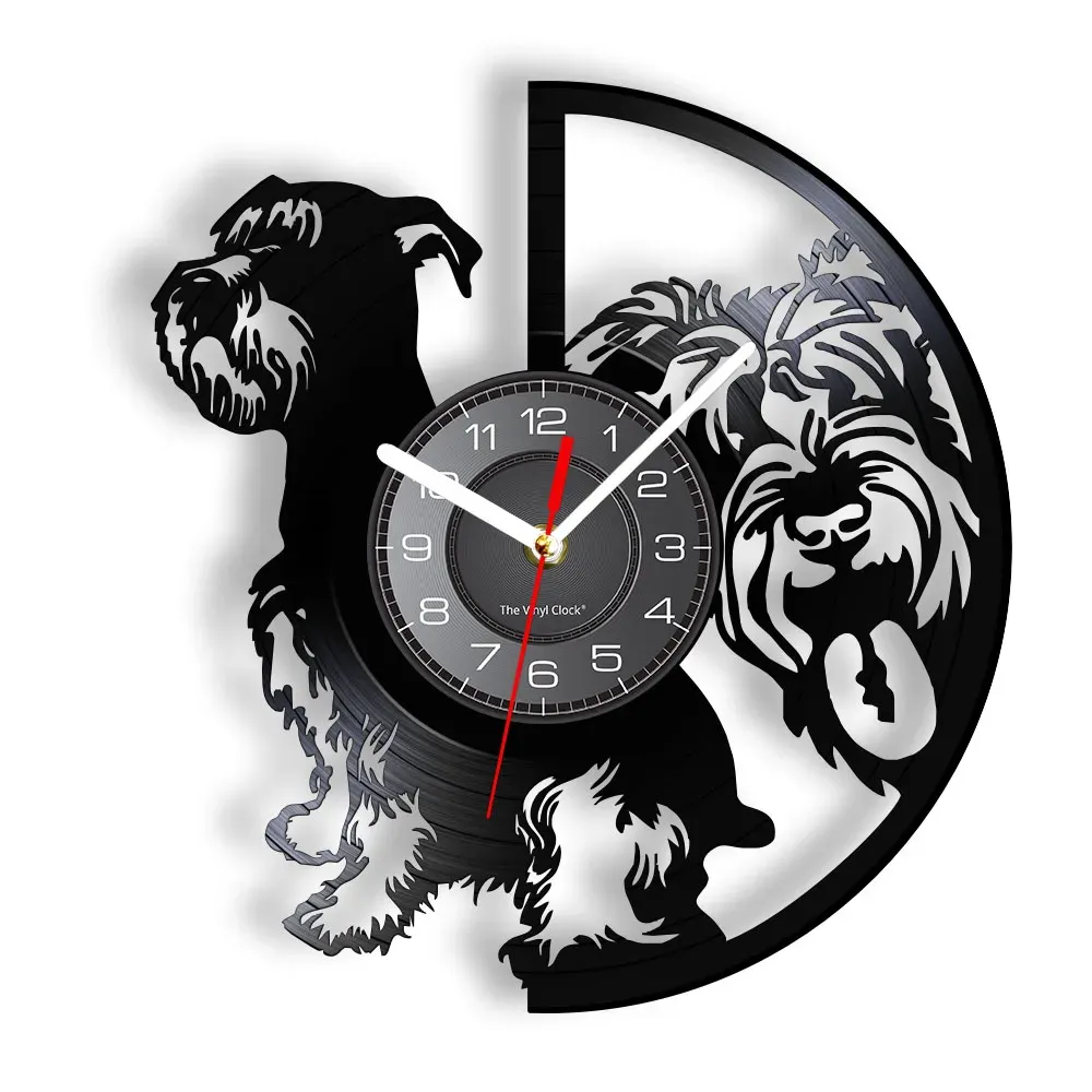 Clocks Mini Miniature Schnauzer Dog Silhouette Vinyl Record Wall Clock Donald German Breed Of Bristle Dog Home Decor Wall Decor Watch