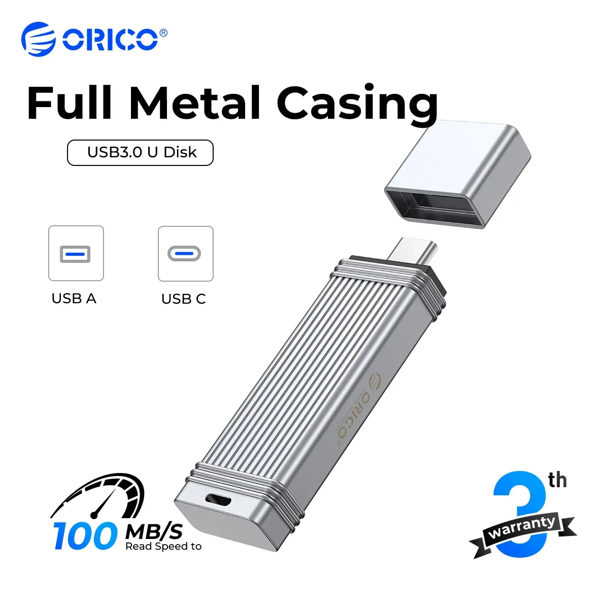 Drives ORICO USB 3.2 USB Flash Drives 32GB 64GB 128GB 256GB Pen Drive Memory Stick Metal U Disk Mini Pendrive for TypeC USB A Devices