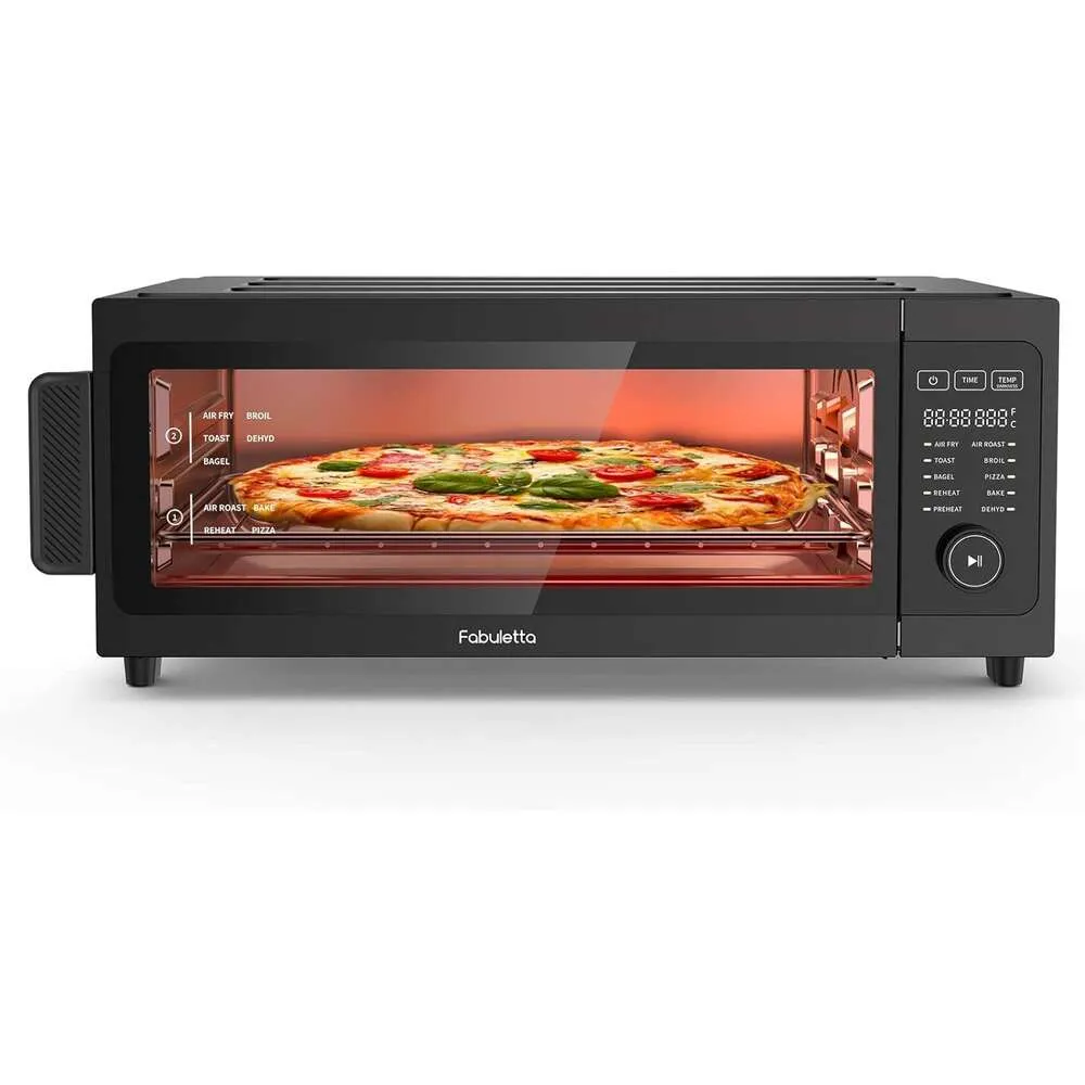 Revolutionize Your Kitchen with the Fabuletta 10-in-1 Air Fryer Toaster Oven Combo - 1800W Power, Flip-Up Away Capability, Oil-Less Cooking, Fits 12" Pizza and 9 Slices