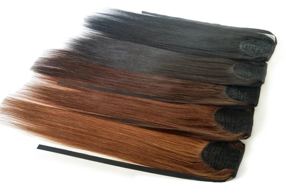 Klip w kucyku do włosów średnia brązowa 100 g proste ludzkie dziewicze włosy wiążący kucyk klip ogonowy w przedłużanie włosów dla kobiet 14 Quot To5467117