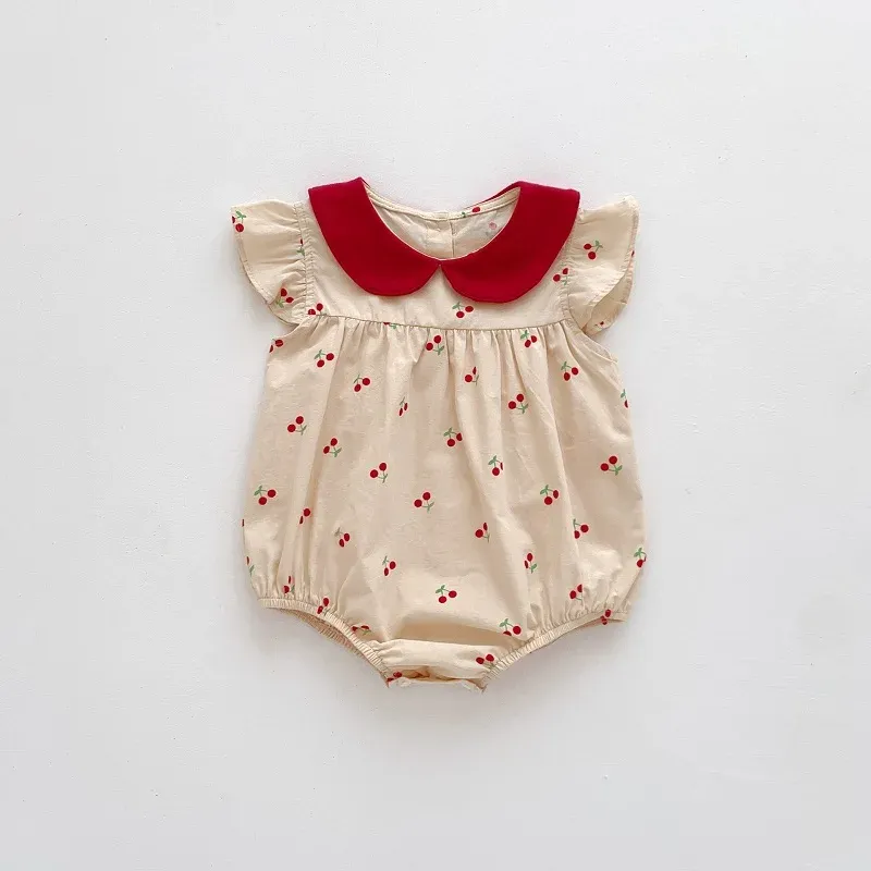 One-Pieces Summer Baby Girl Romper mignon NOUVELLE-NOURN PRINCESS SHEEVE PETER PAN COLLAR CERRERE IMPRESSION COTTON BodySuit PlaySuit Vêtements 024M