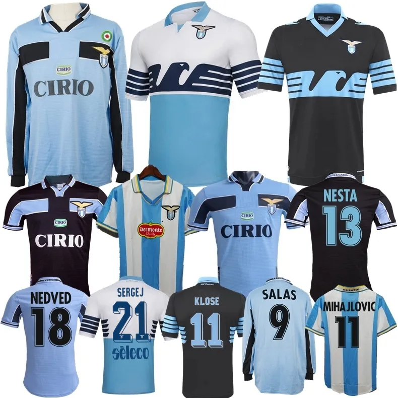 1998 1999 2000 2001 Jerseys de football rétro Lazio Vieri Salas Mihajlovic Veron Stankovic Mancini Nesta Nedved 15 16 Klose 18 19 Immobile Vintage Football Shirt