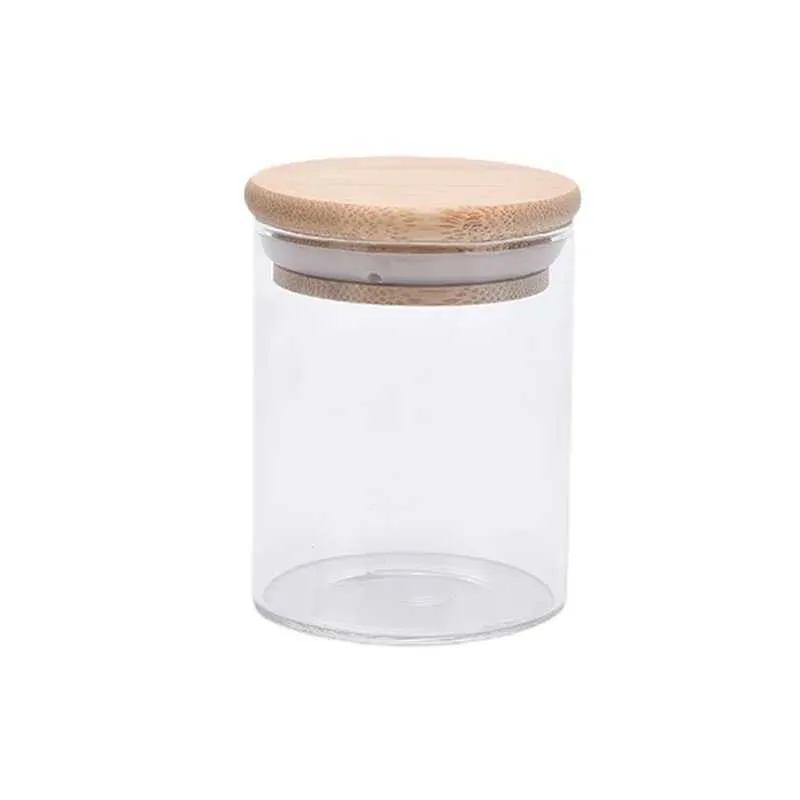 Livsmedelsbesparare Förvaringsbehållare Sealed Kitchen Grain Tea Storage Jar with Bamboo Lid Glass som används som lufttät behållare för krydda och krydda H240425 01