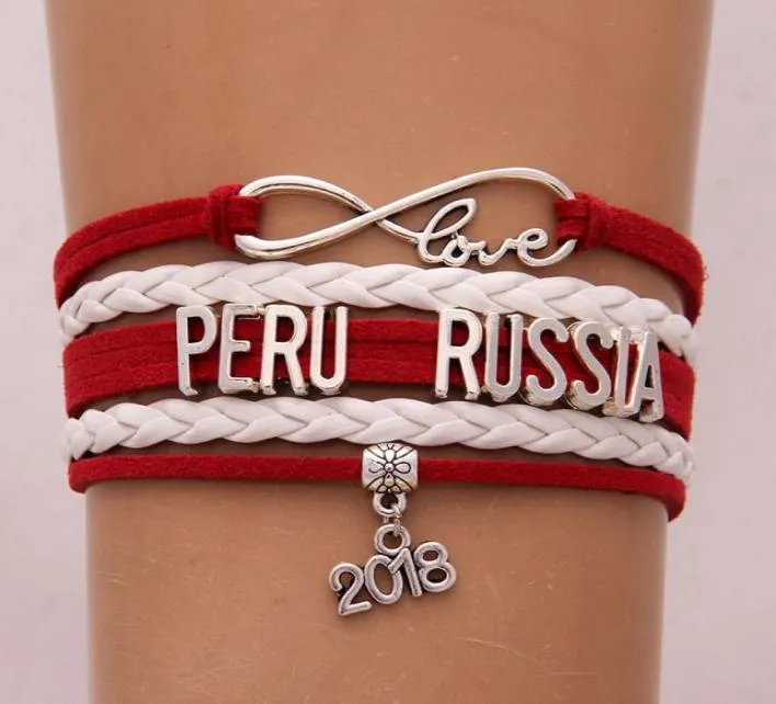 Infinity Love Peru Ryssland Armband 2018 Soccer Charm Leather Wrap Men Sport Armband Bangles For Women Jewelry9442028