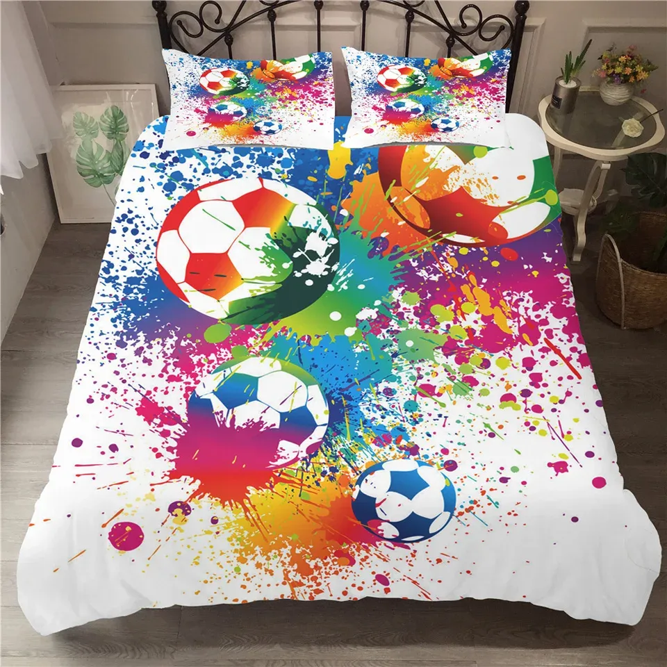 zestawy kołdrę piłkarskich zestawów pościeli piłkarskich Edredon Futbol Single Printed Child Child Kids No Bed Sheets Cover Countes Bede Linen