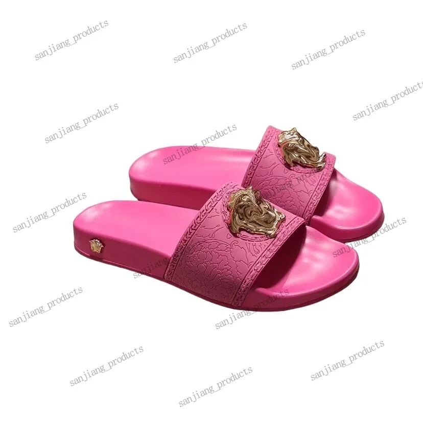 Woman man Palazzo Slippers Sandals Designer shoe Summer Beach Slide Metal logo loafer Sliders outdoor shoes luxury 3D head shoes Flat Heel crystal Flip Flops sandale