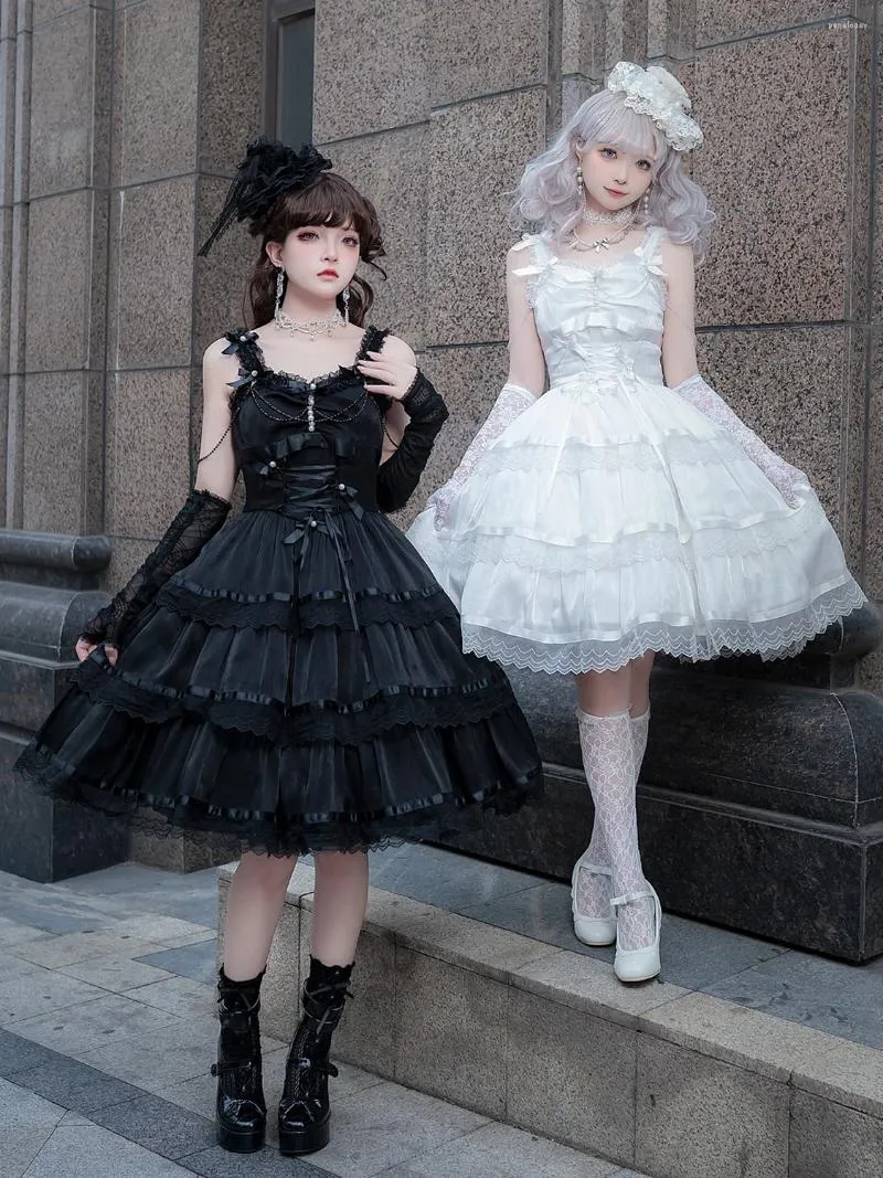 Robes décontractées originales quotidiennes gothiques rétro lolita robe noire blanche princesse jsk sweet bow en dentelle de mariage pour femmes sœurs vestidos