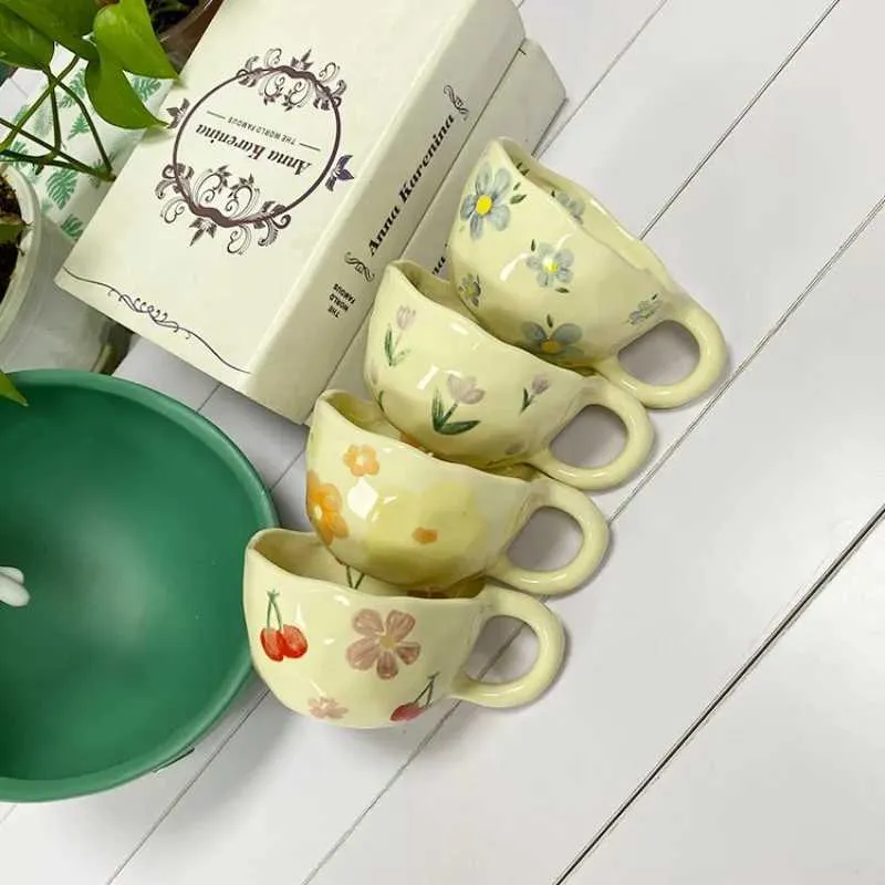 Tumblers Ceramic Cups kaffe handgjorda oregelbundna blommamjölkte koreanska havregryn frukost dryck kök H240425