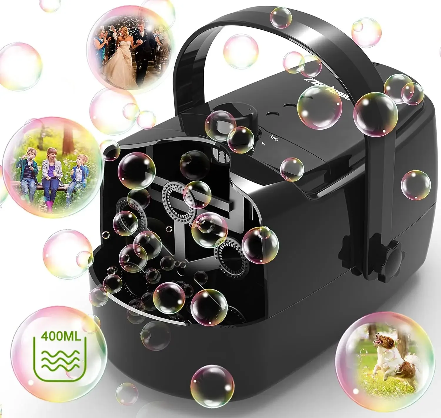 Bubble Machine portable Plugin ou batterie de support entièrement automatique ou utilisez une banque d'alimentation mobile 2 vitesses