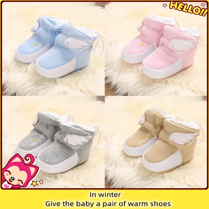 Boots Newborn Baby Cotton Bootis Boys Girls Toddler First Walkers Shoes Angel Wings Comfortable Soft Antislip Warm Infant Crib Shoes