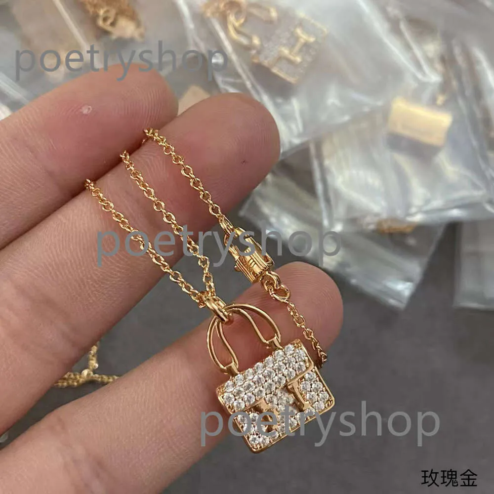 24designer jewelry Love home new bag necklace Female H Kangkang bag pink diamond 18K rose gold pendant clavicle chain Couple friend gift manufacturers direct supply