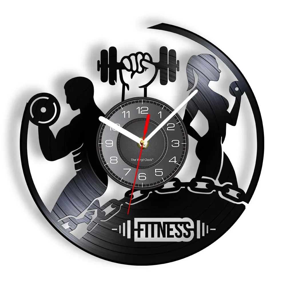 Clocks Fitness Vinyl Record Corloge sport Body Health Handmade Sports Gym Gym Mur