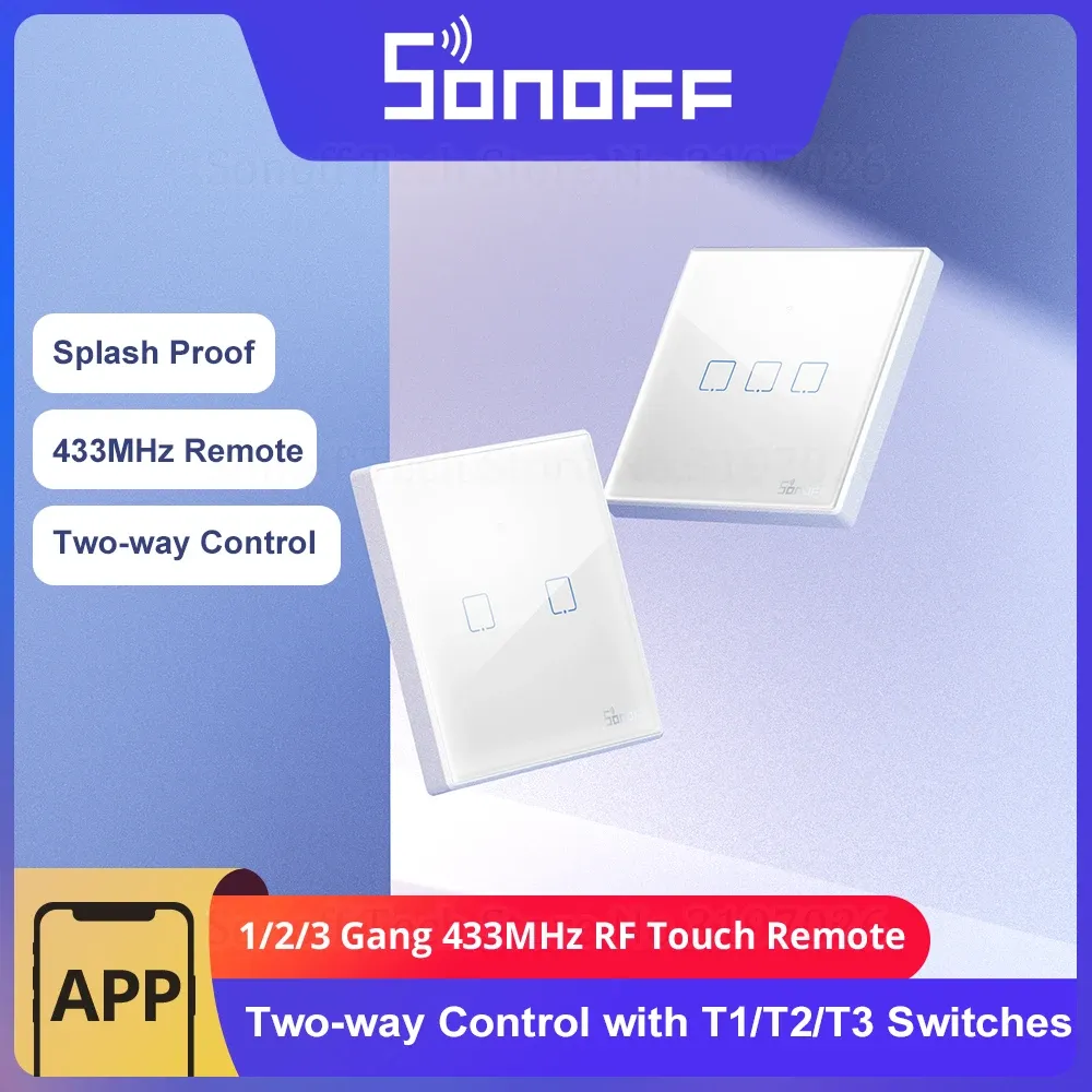 Control SONOFF T2EURF Wall Panel Sticky 433MHz RF Remote Wireless 13 Gang TwoWay Control with 4CHPROR3 RFR2 TX Wall Switches