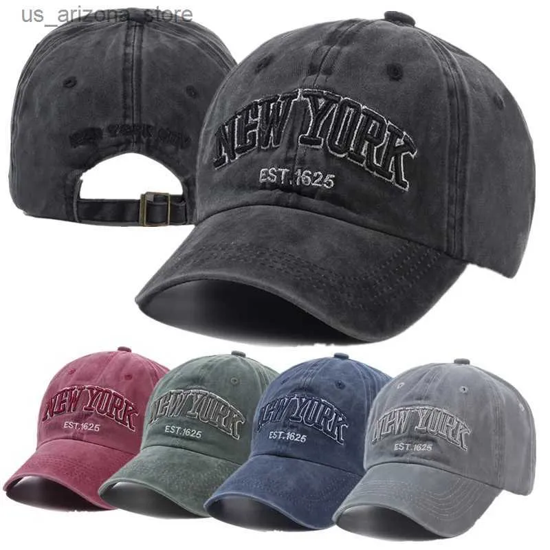 Kogelcaps 2024 New York City Mens katoen gewassen hoed dames gorras knop hoed honkbal hoed zonbescherming cassette papa hoed buitenhoed Q240425