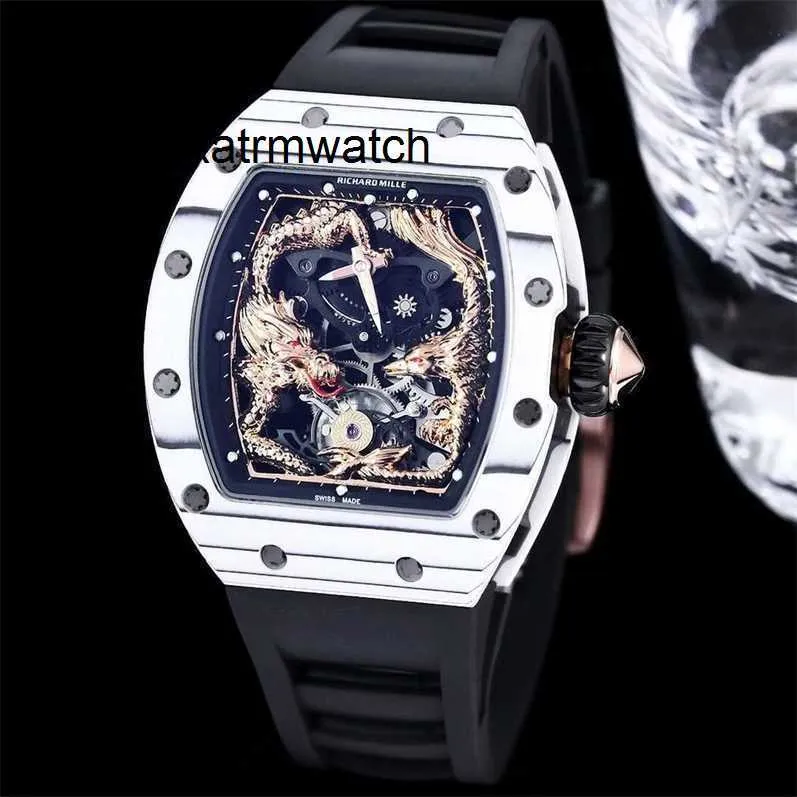 Luxury Watch rm57-01 SUPERCLONE Active tourbillon Mens Mechanical Business Leisure Fully Automatic Ceramic black white and red Dragon LY