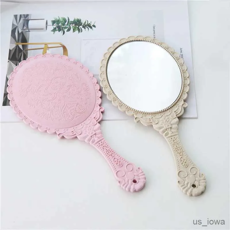Miroirs portables de maquillage cosmétique vintage miroir main maintient le miroir rond ovale noble restauration ancienne outil de beauté miroir de la cour