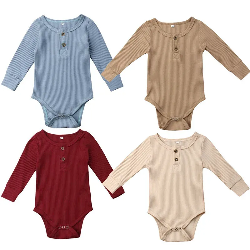 Endelar Nyfödda spädbarn Baby Boy Girl Romper Oneck Knit Ruffle Onepiece Suits Solid Color Jumpsuit Bodysuit Outfit Sunsuit 024m