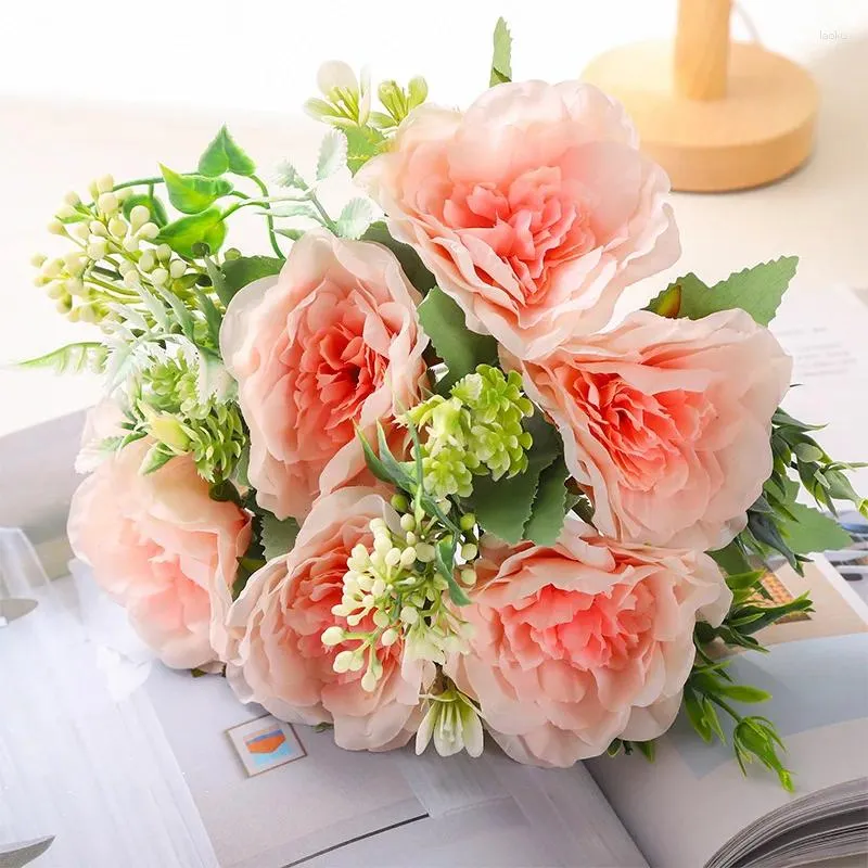 Dekorativa blommor Multicolor Peony Artificial Bouquet 28 cm Längd 3 huvuden Silk Fake For Wedding Ceremony Home Decor Vase