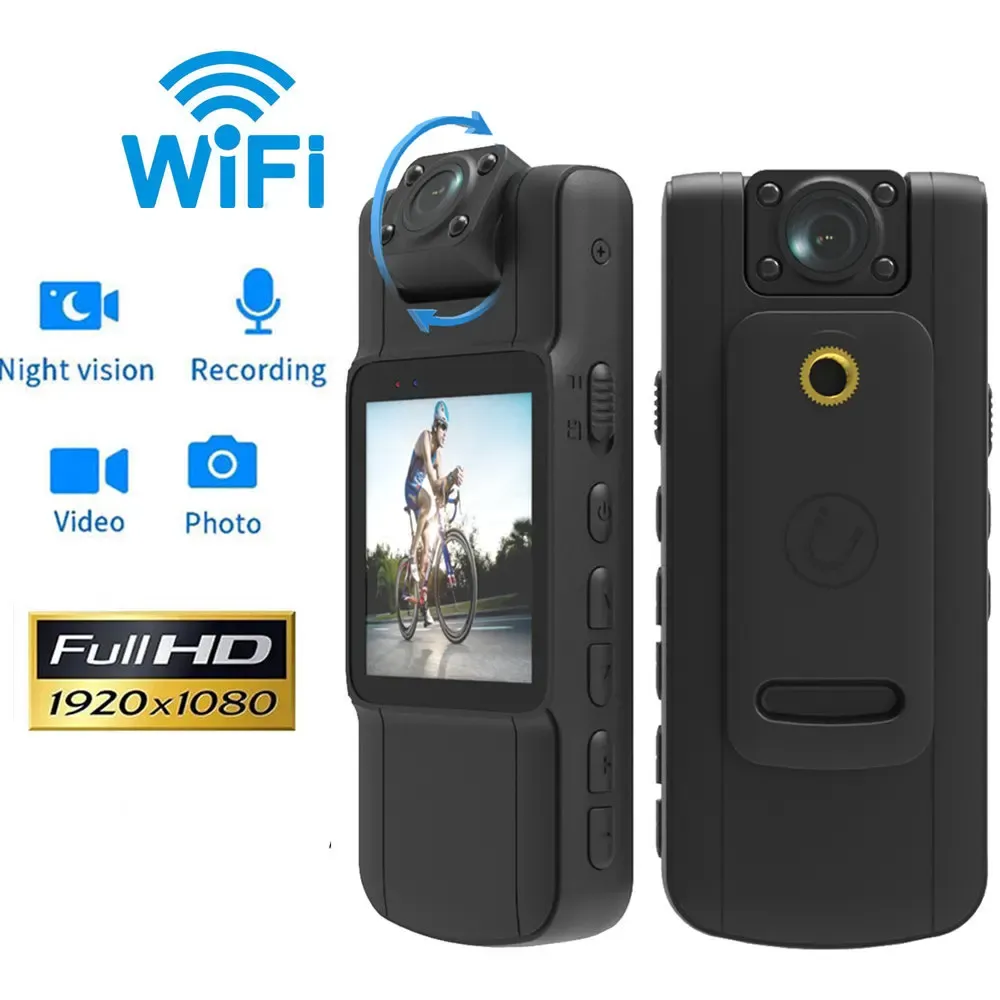 Camcorders Mini -Kamera mit HD -IPS -Bildschirm, 180 ° Rotatable Len- und Rückenclip Full HD Polizeikörper abgenutzte Kamera, tragbar, Taschenkörper -Camcorder