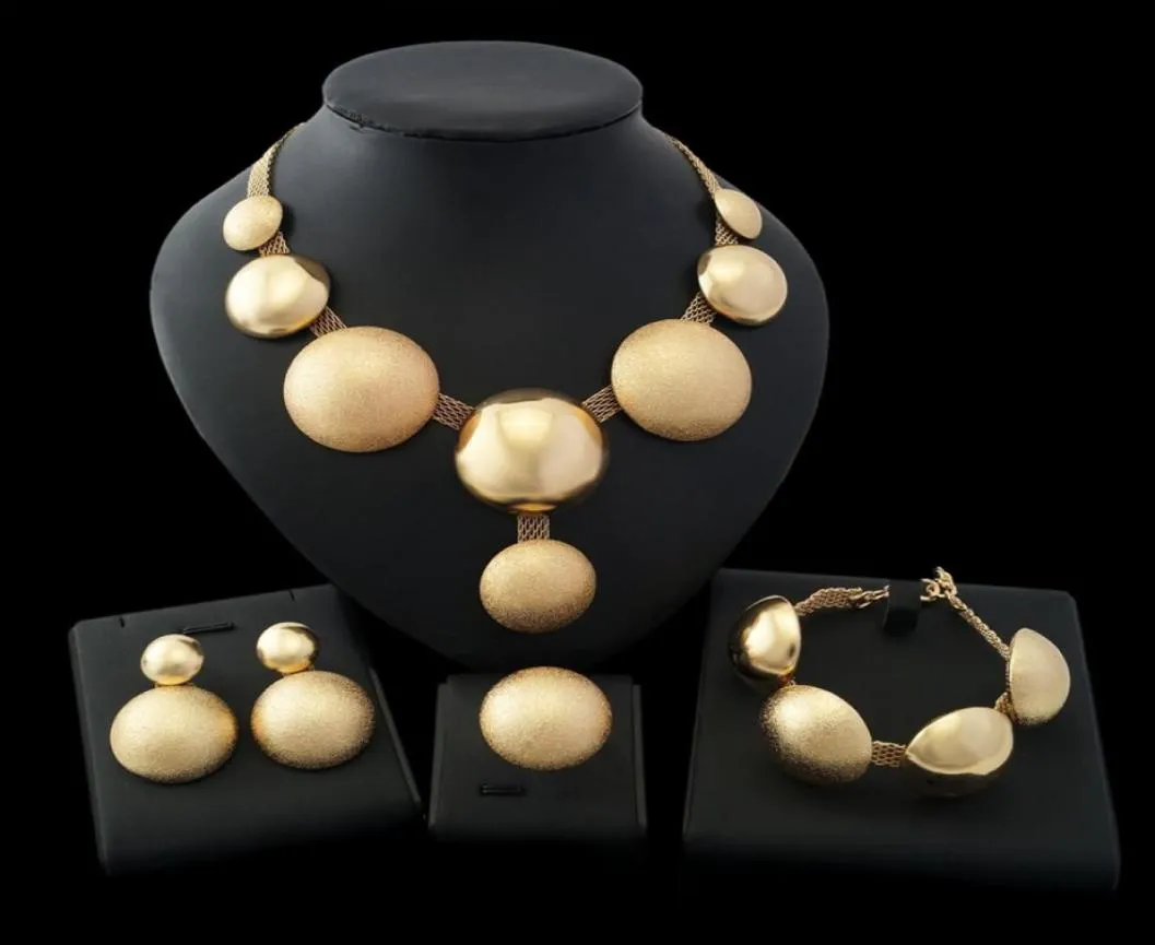 Juegos de joyería africanos Yulaili Pulseras de collar de forma redonda Dubai Joyería de oro para mujeres Pendientes de novia de boda Anillo JE9524497