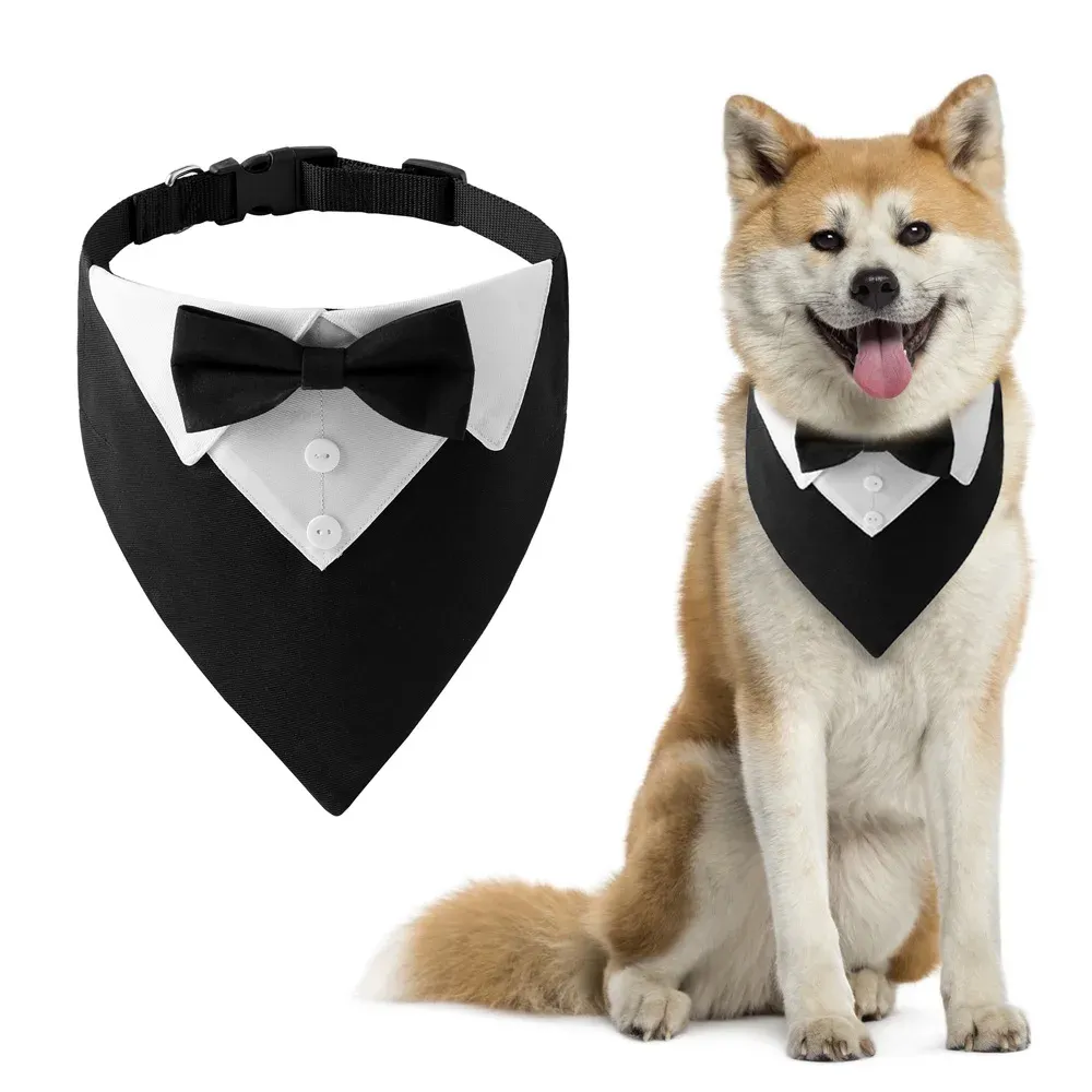アクセサリーsucado bow tie dog collarタキシードバンダナ調整可能なフォーマルパピートライアングルネックウェディング結婚式の誕生日ドレスアップコスプレパーティー