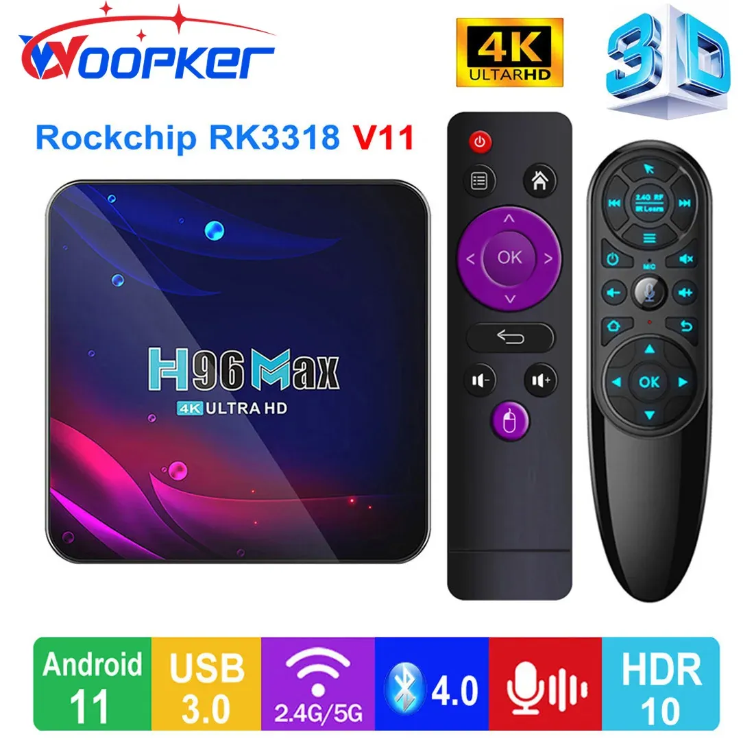 Ontvangers WoopKerDispositivo de TV Intelente H96 Max Decodificador Con Android 11 Rockchip RK3318 WiFi Dual 2 4G/5G BT 4 0 4K HDR