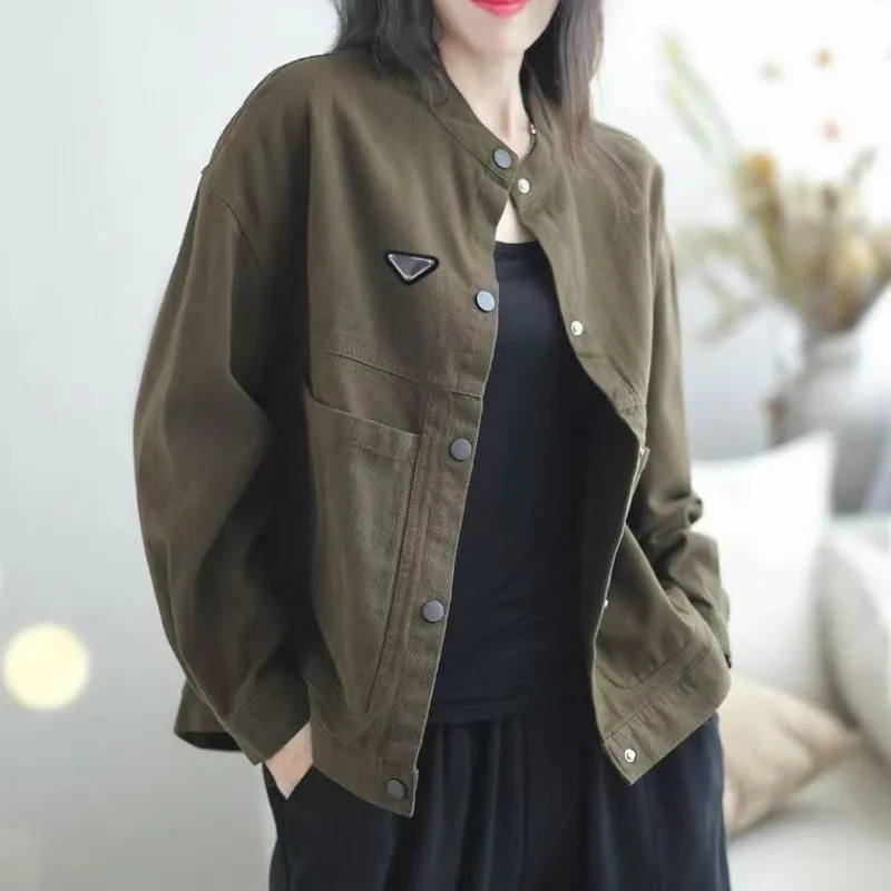 Designer new solid color coat women's spring autumn retro loose cotton versatile fashion casual niche jacket top early women