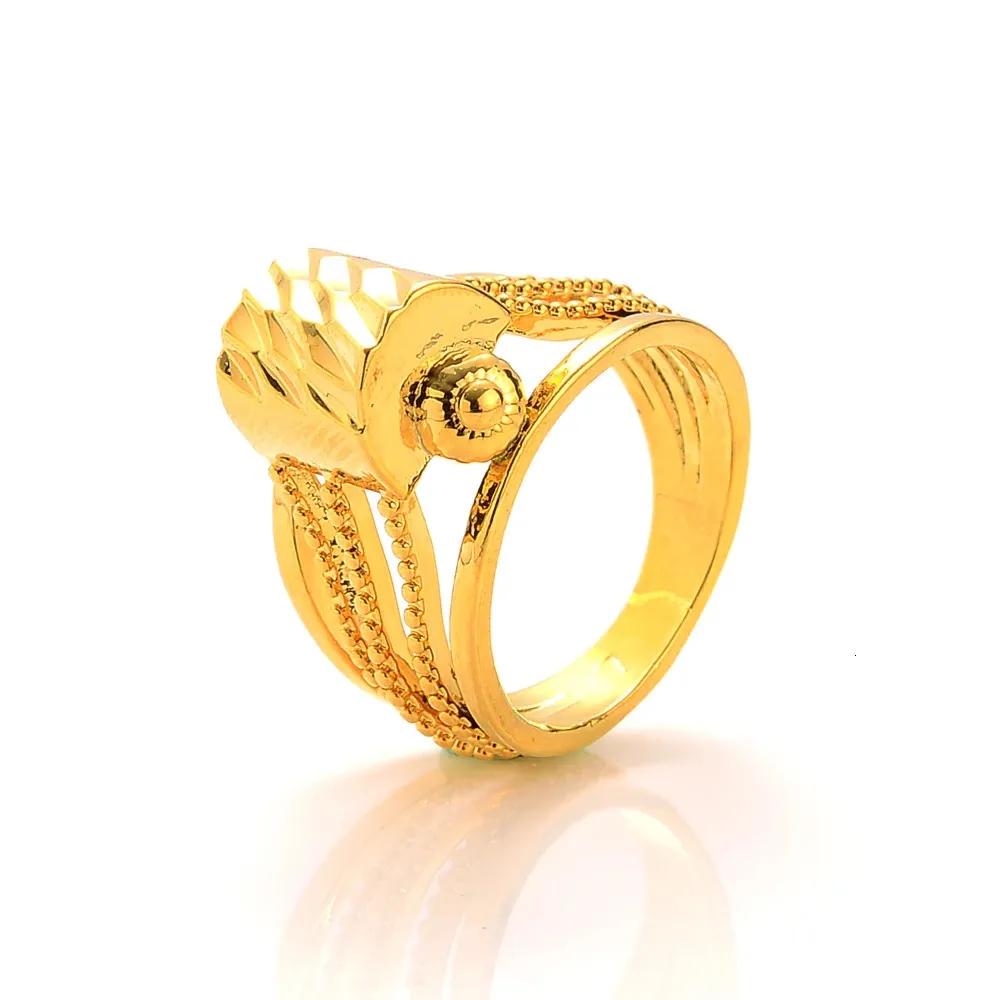 24K Gold Plated Fashion Big Rings For Women Gold Color Elegant Finger Ring Ethiopian Dubai Africa Wedding Gift Jewelry 240424