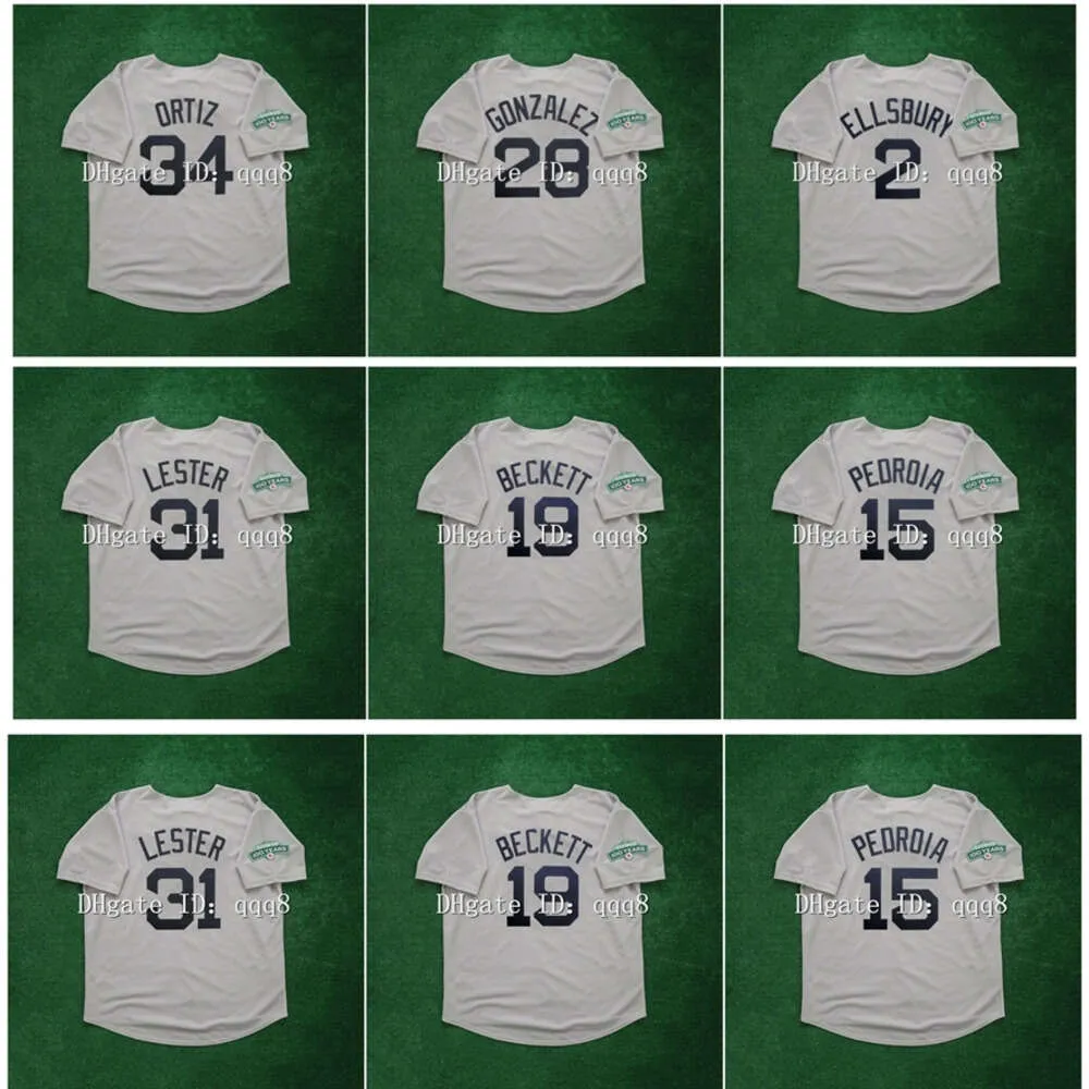 KOB 2012 Vintage Baseball Jersey David Ortiz Adrian Gonzalez 100. rocznica Dustin Pedroia Jacoby Ellsbury Jon Lester Josh Beckett Retro