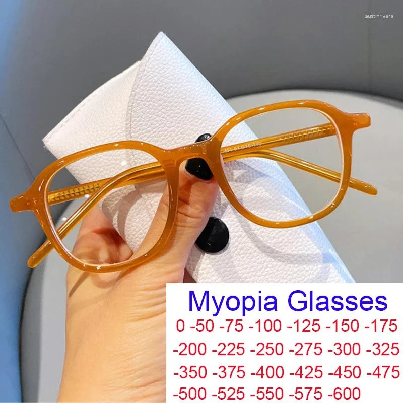 Güneş Gözlüğü Anti Mavi Işık Miyopya Gözlükleri Kadın Erkekler Retro Polygon Yuvarlak Bilgisayar Üniversitesi Öğrencileri Yakın Görüş Gözlükleri 0 ila -6.0