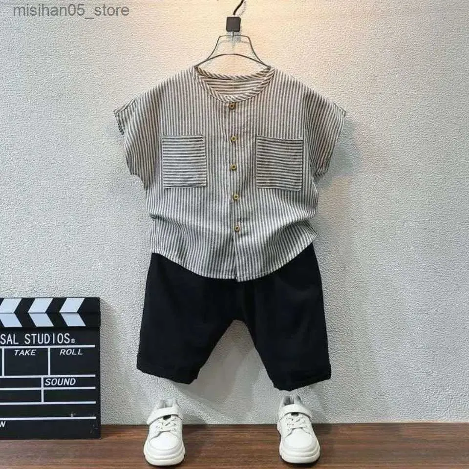 Conjuntos de ropa Summer Boys Set Childrens 2023 Corea Handsome Baby Camiseta corta Algodón/lino de 2-9 años Dos piezas para niños Q240425