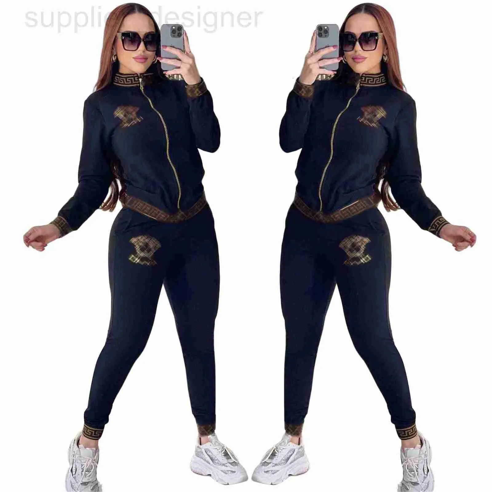 Designer di pantaloni a due pezzi femminile Q6161 Autunno casuale e inverno New Fashion High Collar Gold Sports Set A1IO